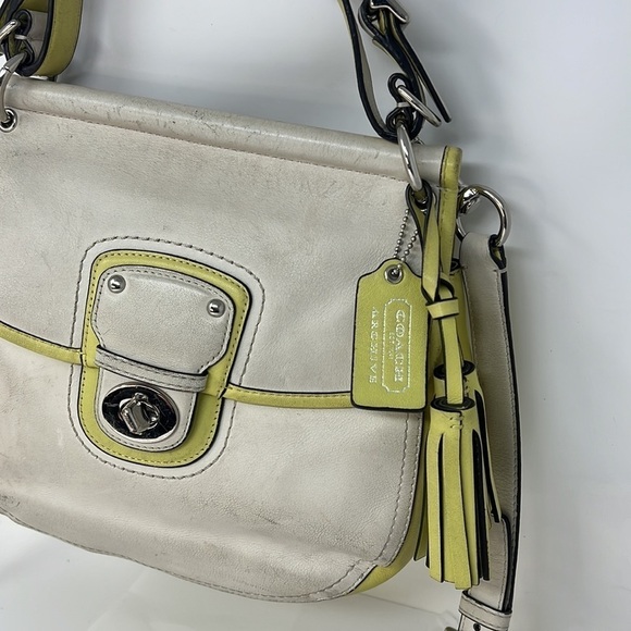 Coach Willis Cream & Lime Green Colorblocked Saddle Convertible Crossbody Bag - Picture 3 of 12